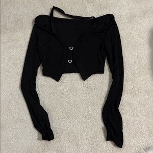 Black rhinestone heart long sleeve